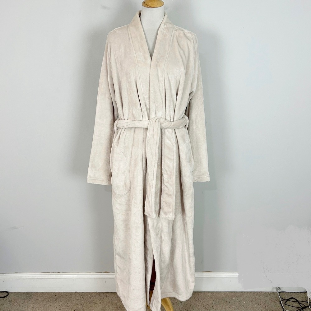UGG Marlow Robe Cream Beige Plush Fleece Long Shawl Collar Size XL Women's